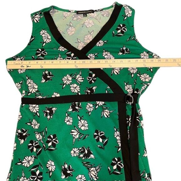 ADRIENNE VITTADINI Sleeveless Faux Surplice Dress Green With Black Trim Size L - Picture 8 of 11